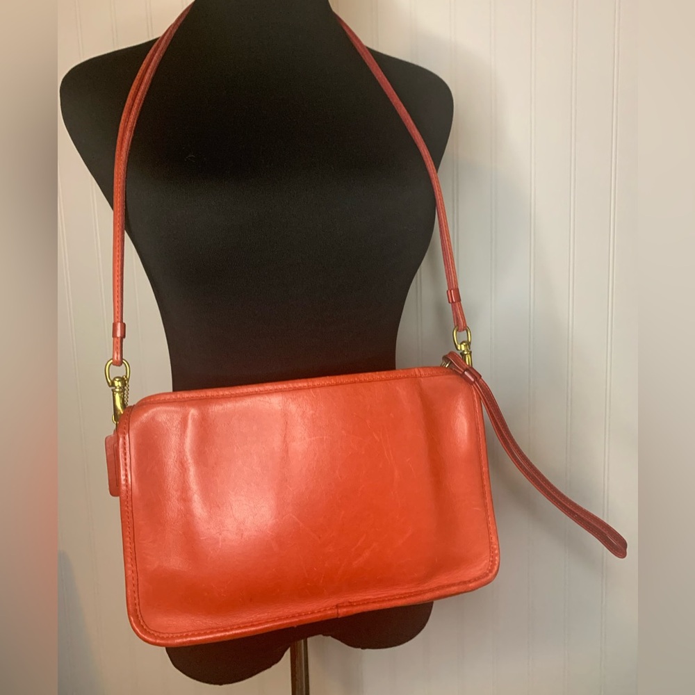 Vintage Coach Red Bonnie Cashin NYC Shoulder Bag Clutch 3418 Brass Double Strap
